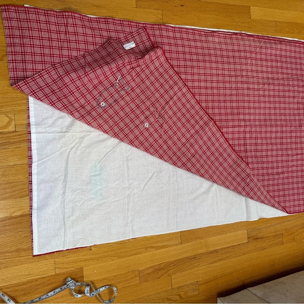 Two Plaid curtain panels with Fish Appliqués